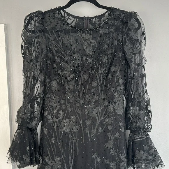 MAC DUGGAL Black Ruffle Wrist Embellished High Neck Midi size 6 - Picture 10 of 14